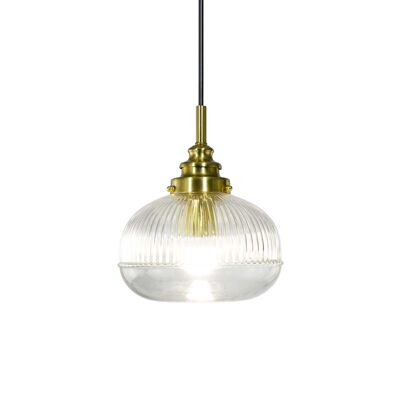 Ribbed glass pendant light, gold socket cover Eluan