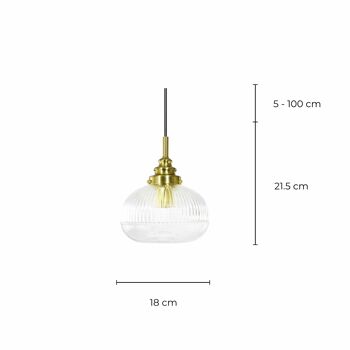 Suspension en verre strié, cache douille doré Eluan 7