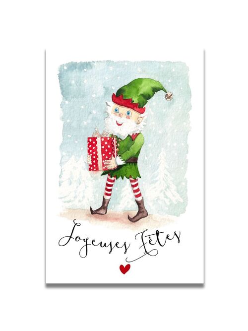 CARTE AQUARELLE LUTIN JOYEUSES FÊTES