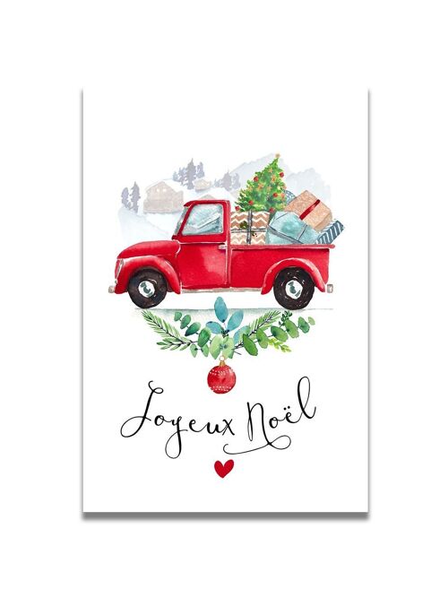 CARTE AQUARELLE CAMION JOYEUX NOËL