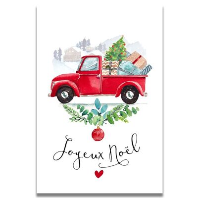 WATERCOLOR TRUCK MERRY CHRISTMAS CARD