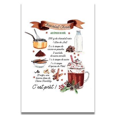 CARTE AQUARELLE CHOCOLAT CHAUD DE NOËL