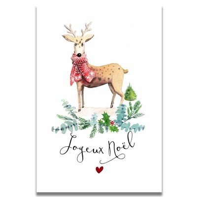 CARTE AQUARELLE JOYEUX NOËL RENNE