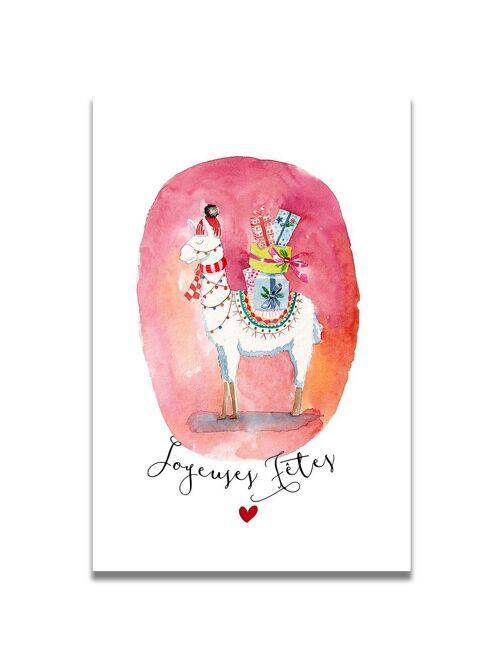 CARTE AQUARELLE JOYEUSES FÊTES LAMA