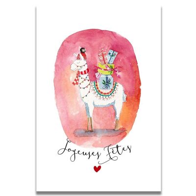 Llama Happy Holidays Watercolor Card