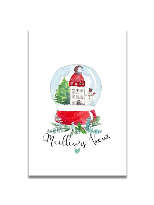 CARTE AQUARELLE BOULE DE NOËL MEILLEURS VOEUX