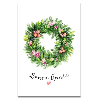 Happy New Year Wreath Watercolor Card 1