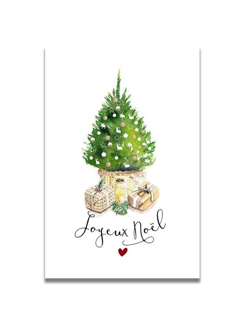 CARTE AQUARELLE JOYEUX NOËL SAPIN