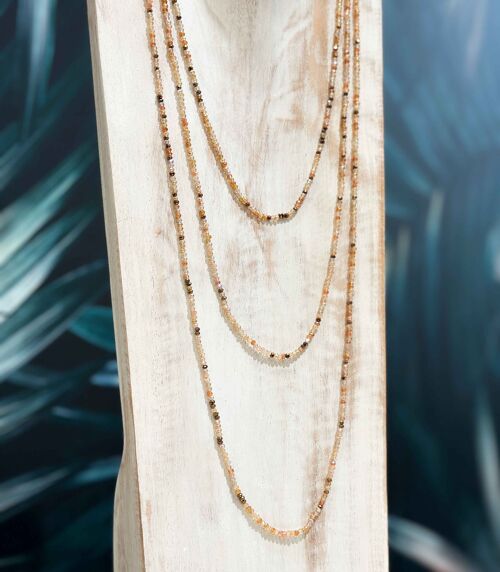 Sautoir en perles de cristal teinté - Longueur 2m50 - ORANGÉ