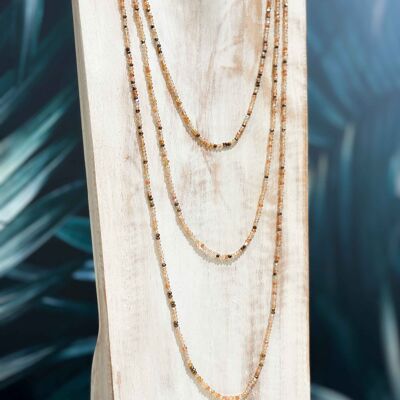 Sautoir en perles de cristal teinté - Longueur 2m50 - ORANGÉ