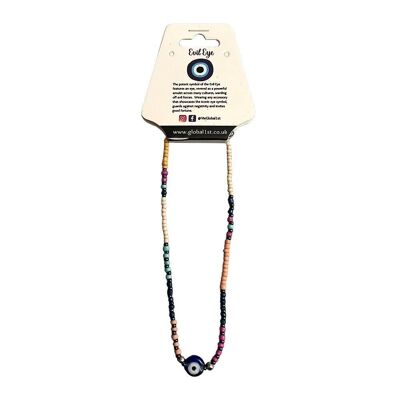 Evil Eye Anklet, Multicoloured Beads (JIT)