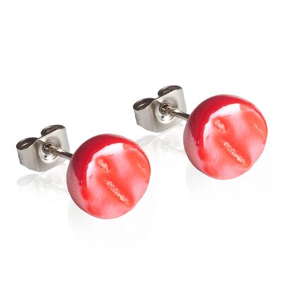 Semplici orecchini a bottone in vetro / rosso ciliegia / riciclati e fatti a mano