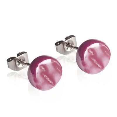 Boucles d'oreilles simples en verre / quartz rose / upcyclées et faites à la main