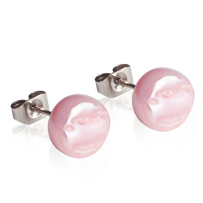 Semplici orecchini a bottone in vetro / rosa sabbia / riciclati e fatti a mano