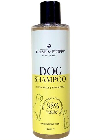 Fresh & Fluffy - Shampoing pour chien Camomille / Patchouli - Convient à toutes les races de chiens - Formule tout-en-un naturelle et végétalienne - sans SLS, SLES, parabènes, silicones et parfum - 250 ml 1