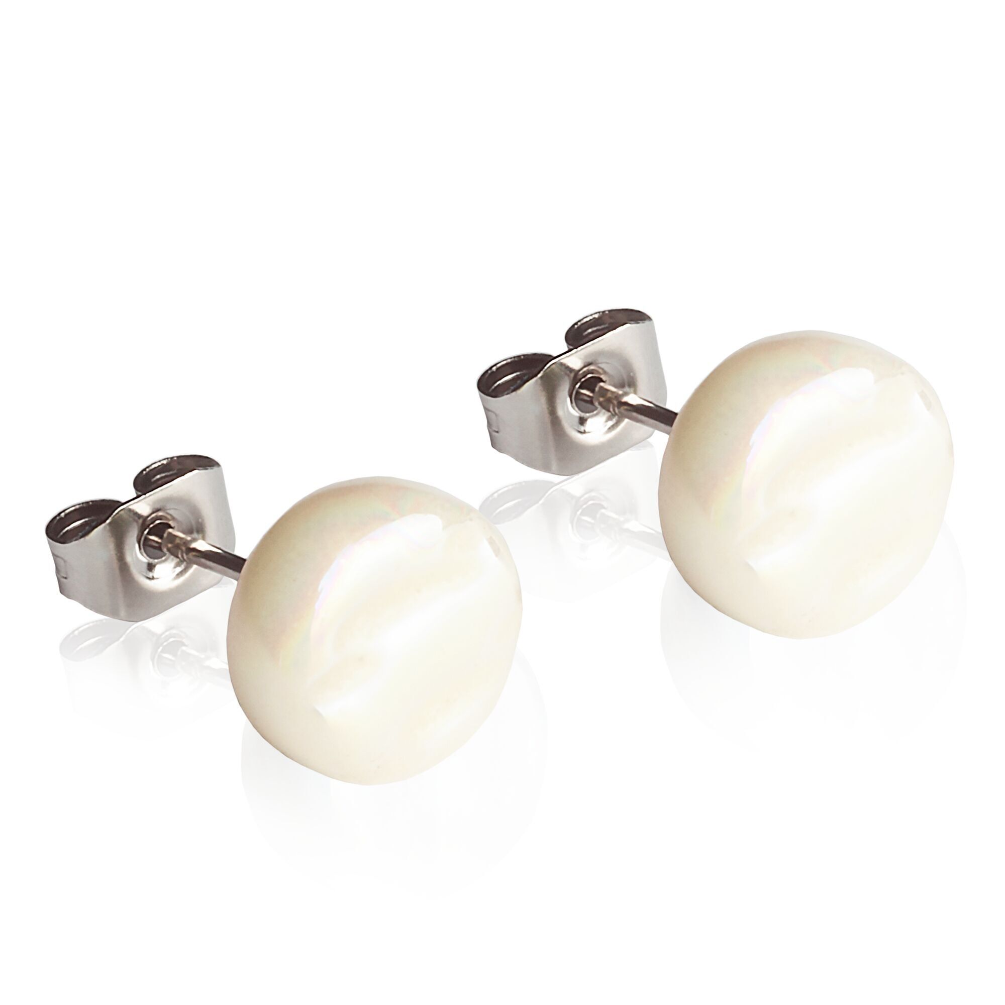 Semplici orecchini a bottone in vetro / avorio / riciclati e fatti a mano