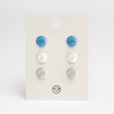 Pendientes de cristal simples juego de 3 hechos de vidrio / azul celeste • blanco nieve • gris grafito / reciclado y hecho a mano