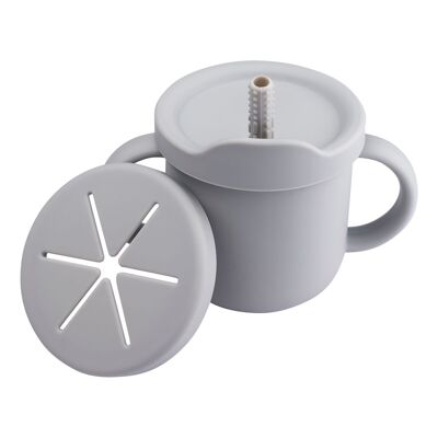 Baby Training Cup. 4 Way Cup with straw and snack pot lid (Grey)