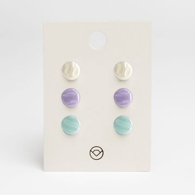 Pendientes de cristal simples juego de 3 hechos de vidrio / blanco nácar • lavanda • verde menta / reciclado y hecho a mano