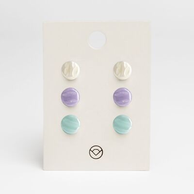 Semplici orecchini a bottone in vetro set di 3 realizzati in vetro / madreperla bianco • lavanda • verde menta / riciclati e fatti a mano