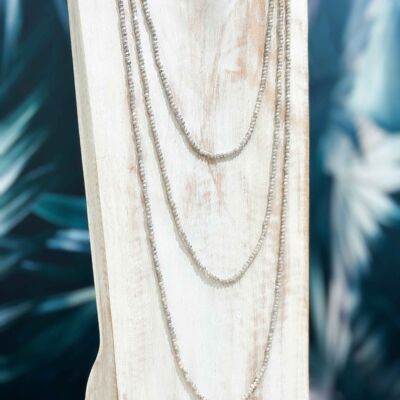 Sautoir en perles de cristal teinté - Longueur 2m50 - Gris