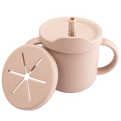 Baby Training Cup. 4 Way Cup with straw and snack pot lid (Mauve)