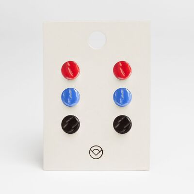 Pendientes de vidrio simples, juego de 3 hechos de vidrio / rojo cereza • azul zafiro • negro ónix / reciclado y hecho a mano