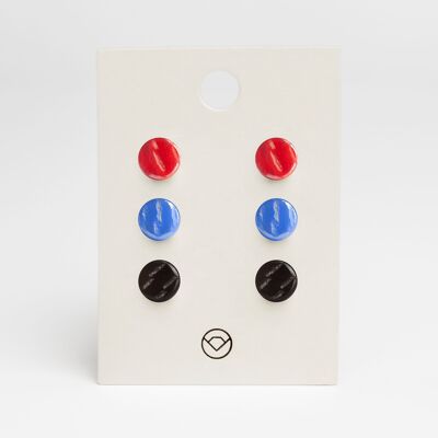 Semplici orecchini a bottone in vetro set di 3 realizzati in vetro / rosso ciliegia • blu zaffiro • onice nero / riciclati e fatti a mano