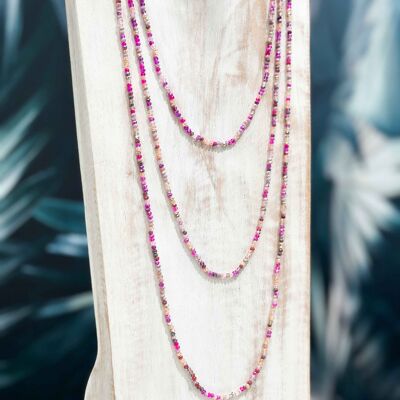 Sautoir en perles de cristal teinté - Longueur 2m50 - Rose