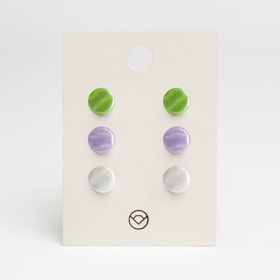 Simple glass stud earrings set of 3 made of glass / lime green • lavender • graphite gray / upcycled & handmade