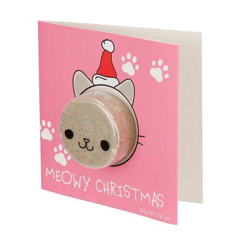 Raspberry Bath Bomb 'Meowy Christmas' Card (50g)