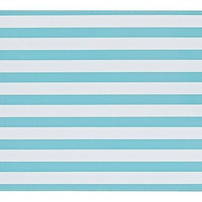 Placemat striped turquoise, white plastic 43x30cm