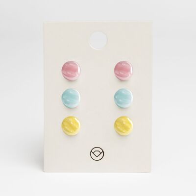 Pendientes de vidrio simples conjunto de 3 hechos de vidrio / rosa delicado • azul cielo • amarillo limón / reciclado y hecho a mano