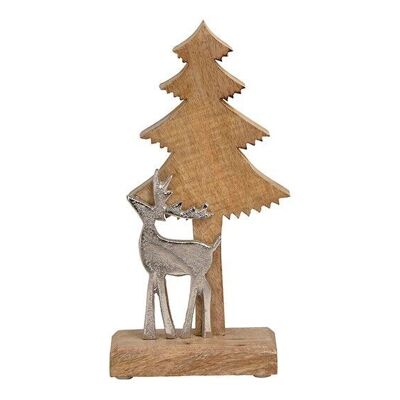 Christmas tree with metal elk decor made of mango wood brown (W / H / D) 14x25x6cm