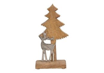 Sapin de Noël avec décor d'élans en métal en bois de manguier marron (L/H/P) 14x25x6cm