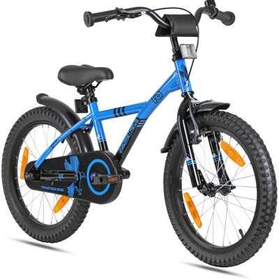 Bicicleta para niños de 18 pulgadas a partir de 6 años con caballete y paquete de seguridad en azul/negro