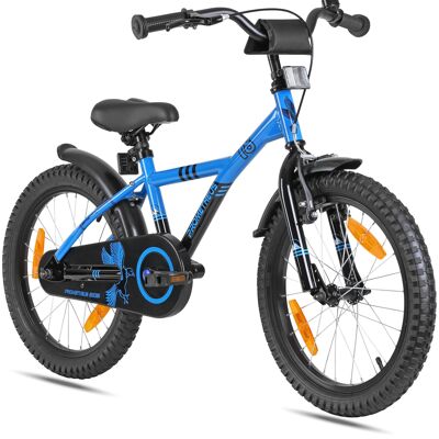 Vélo pour enfants 18 pouces à partir de 6 ans avec béquille et pack de sécurité en bleu / noir