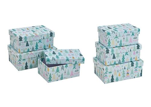 Geschenkboxen Set Winterwald Dekor aus Papier/Pappe Grün 3er Set