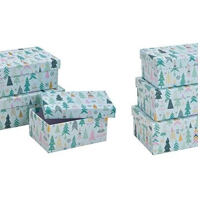 Caja de regalo set decoración de bosque de invierno hecha de papel / cartón verde set de 3