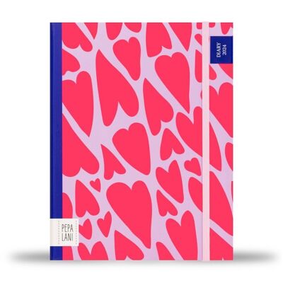 Agenda Pepa Lani 2024 A5 - Coeurs lila/rose