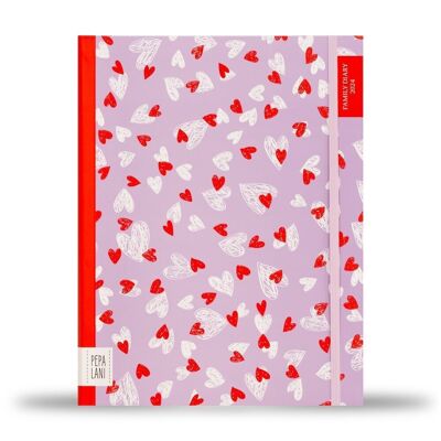 Agenda familial Pepa lani 2024 - petits coeurs lila/blanc