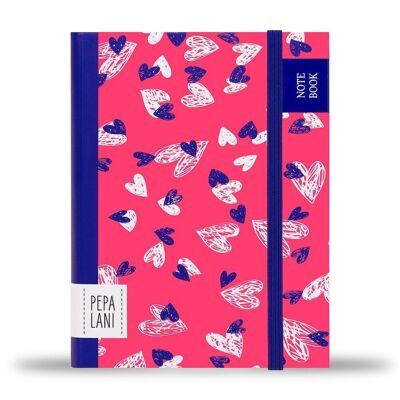 Carnet Pepa Lani A6 - Petits coeurs rose/blanc