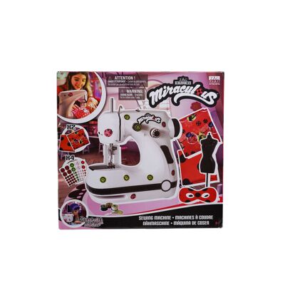 Marinette Miniature Sewing Machine - Miraculous Ladybug for Children, Double Speed with Fabrics, Mannequin, Cutting Masks, Pedal (Wyncor) - European Adapter Version: M02106 or Batteries