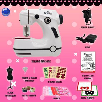 Machine à Coudre Miniature de Marinette - Miraculous Ladybug pour Enfants, Double Vitesse avec Tissus, Mannequin , Masques  à découper, Pédale (Wyncor) - Version Adaptateur Europe  : M02106 ou Piles 2