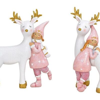 Secret Santa with glitter with deer made of poly white, 2-fold, (W/H/D) 11x14x3cm
