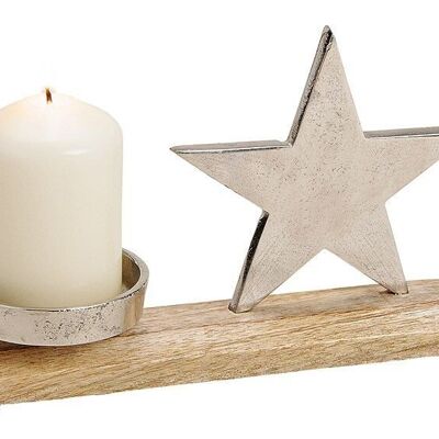 Portacandele in metallo, decorazione stella in legno di mango argento (L/A/P) 23x16x5 cm