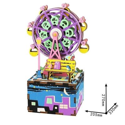 Boîte à Musique Bois DIY Puzzle 3D Grande Roue, Robotime, AM402, 10 x 7, 6 x 16,8 cm
