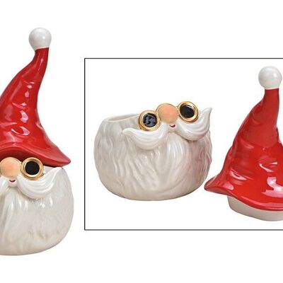 Ceramic box Santa Claus head red, white (W / H / D) 13x24x12cm