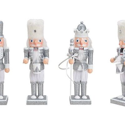 Nutcracker with glitter made of wood silver 3-fold