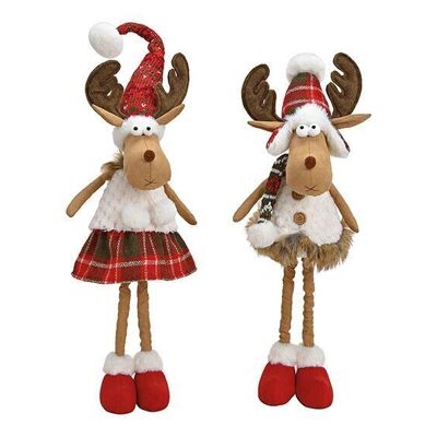 Moose made of textile brown, red 2-fold, with telescopic legs, (W/H/D) 20x52x17cm
